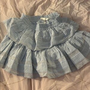 Light blue mini ruffle Layered Skirt with Lace Trim